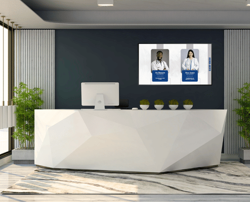 TV personalizada em recepção de clínica